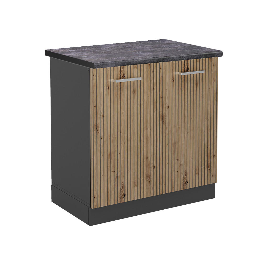 SPÜLENUNTERSCHRANK R-Line Artisan-Eiche 80 cm, AP Anthrazit - Anthrazit/Eiche Artisan, Holzwerkstoff (80/81.6/60cm) - Vicco