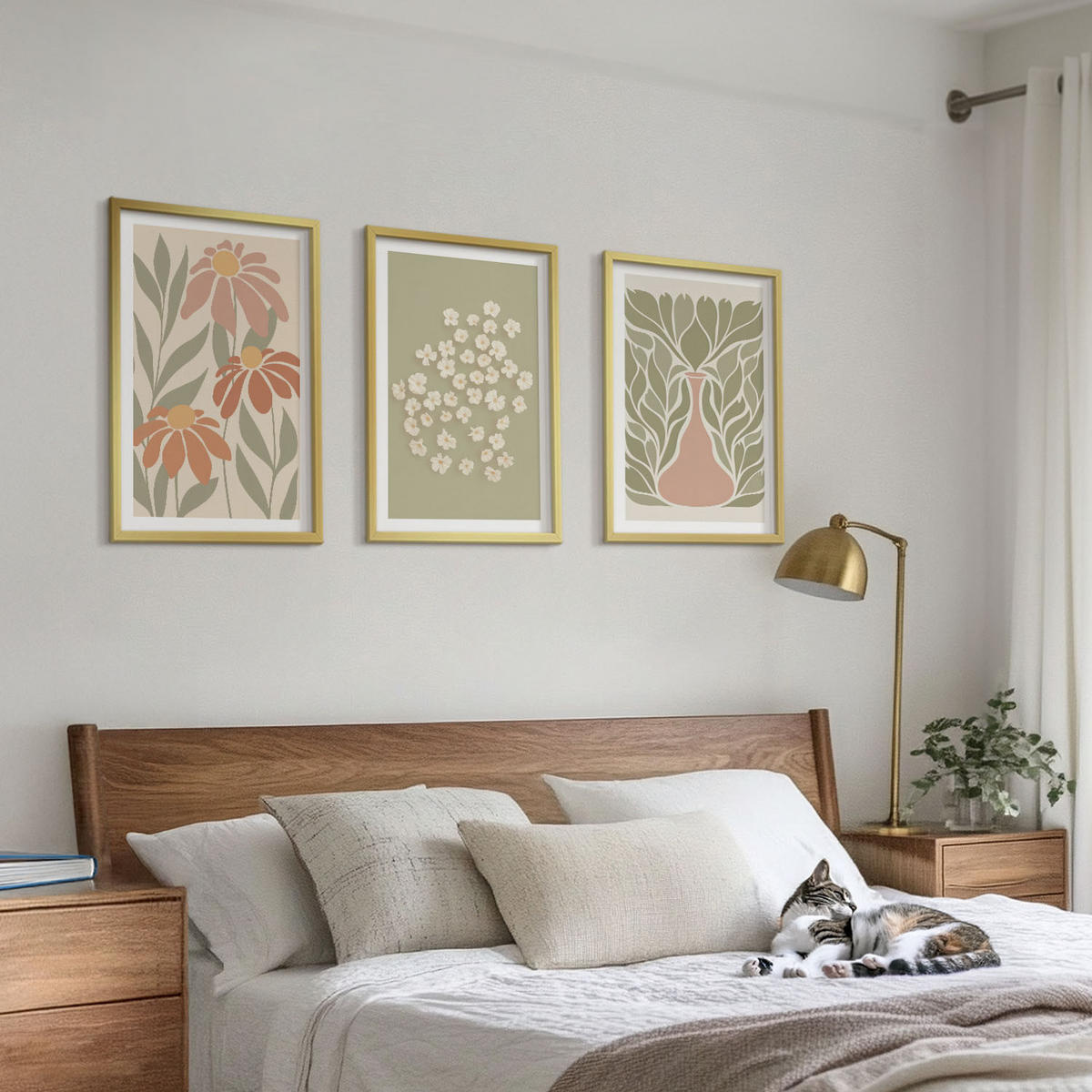 BILDER SET 3er Set - 40x60 cm Goldrahmen - Florale Boho-Muster - Goldfarben, Kunststoff (40/60cm) - TULUP