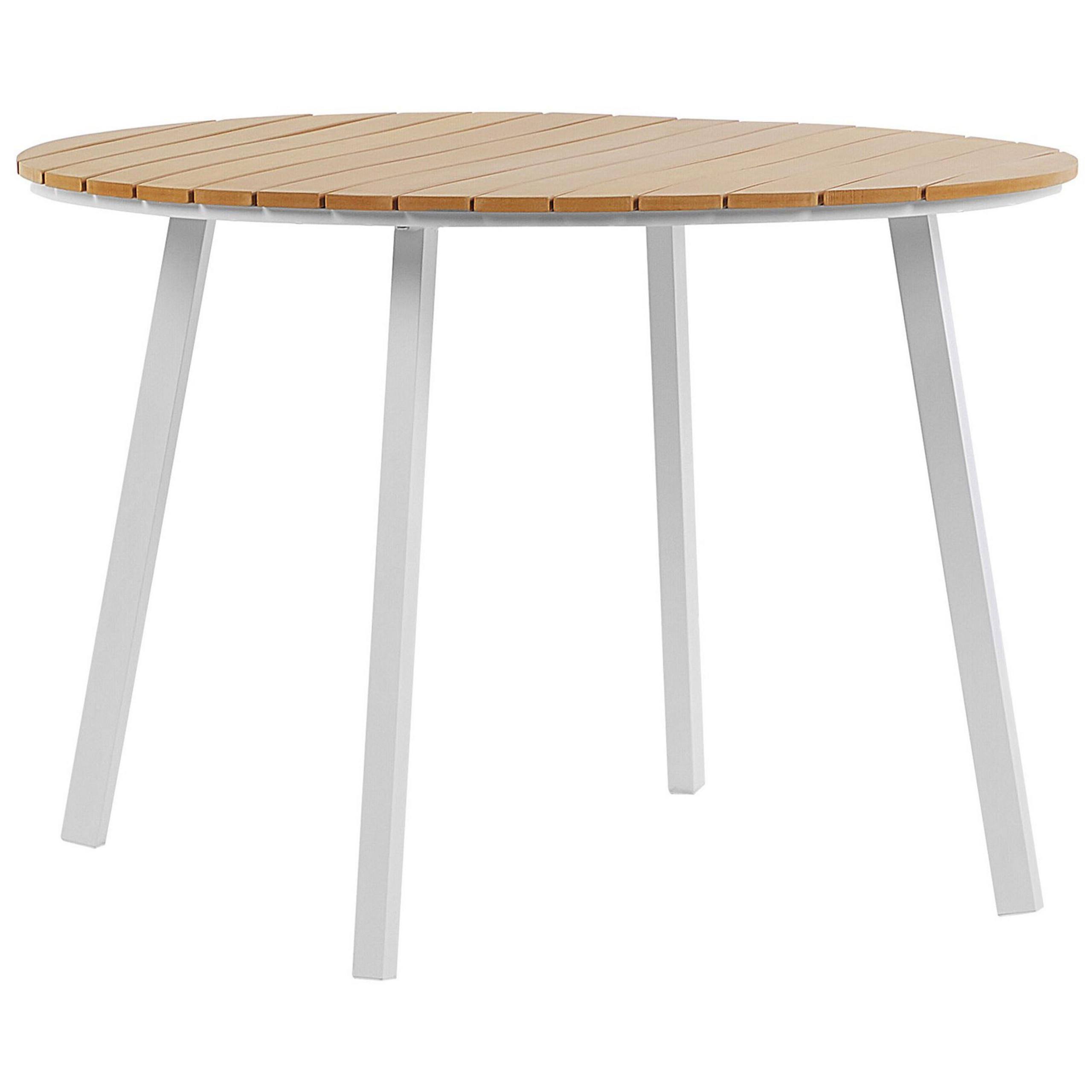 GARTENTISCH Aluminium heller Holzfarbton/weiß 105 cm Cavoli - Dunkelbraun/Weiß, Kunststoff (105/105/73cm) - Beliani