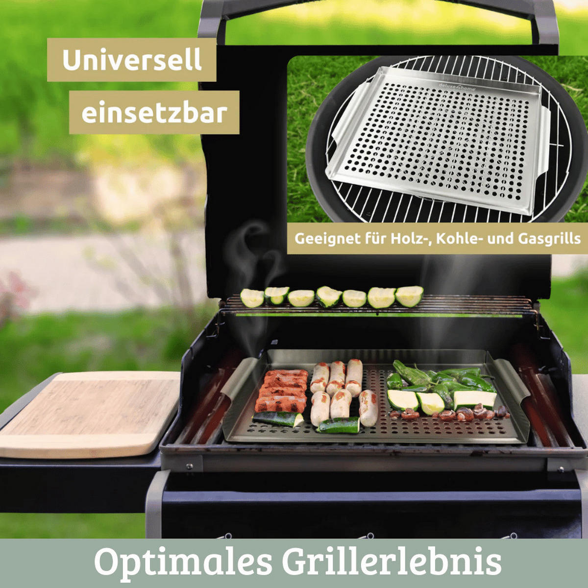 GRILLSCHALE Edelstahl 30x40cm Grillplatte mit Löcher - Silberfarben, Metall (30/40/3cm) - DELUKE