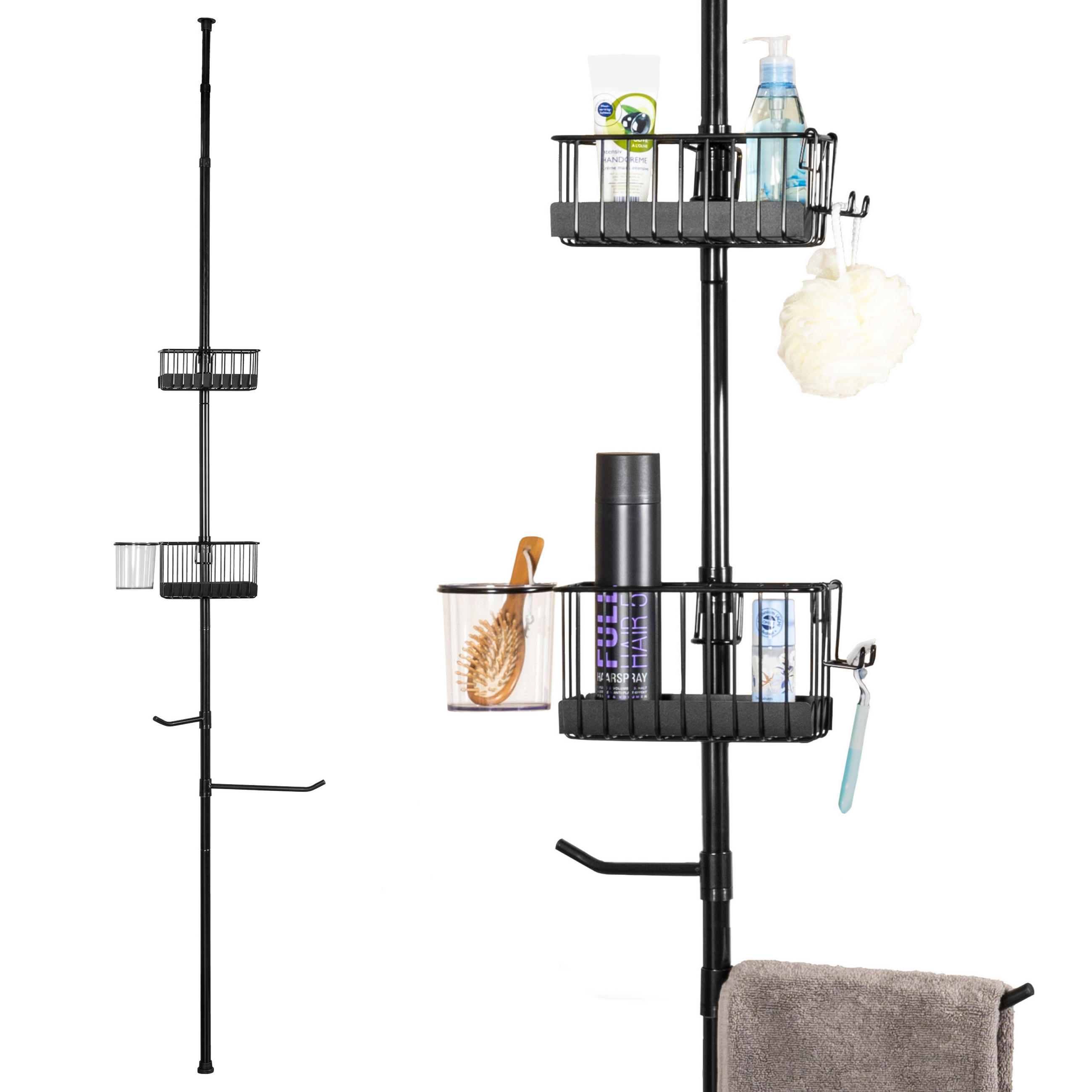 TELESKOP-BADREGAL, ausziehbar bis max. 290 cm, Metall, schwarz - Schwarz, Metall (34.5/290/14cm) - bremermann