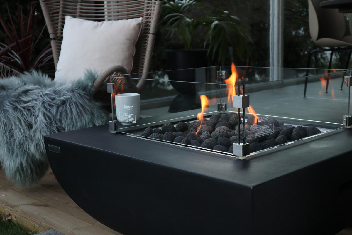 FEUERTISCH Aurora Gasfeuerstelle aus GF-Beton 87/87/36 cm - Schwarz, Naturmaterialien (86/36/86cm) - Elementi