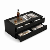 COUCHTISCH aus Spanplatte 100x50x40 cm Schwarz mit 4 Schubladen, LED-Beleuchtung und Glasplatte - Schwarz, Holzwerkstoff (100/50/40cm) - IVMEU