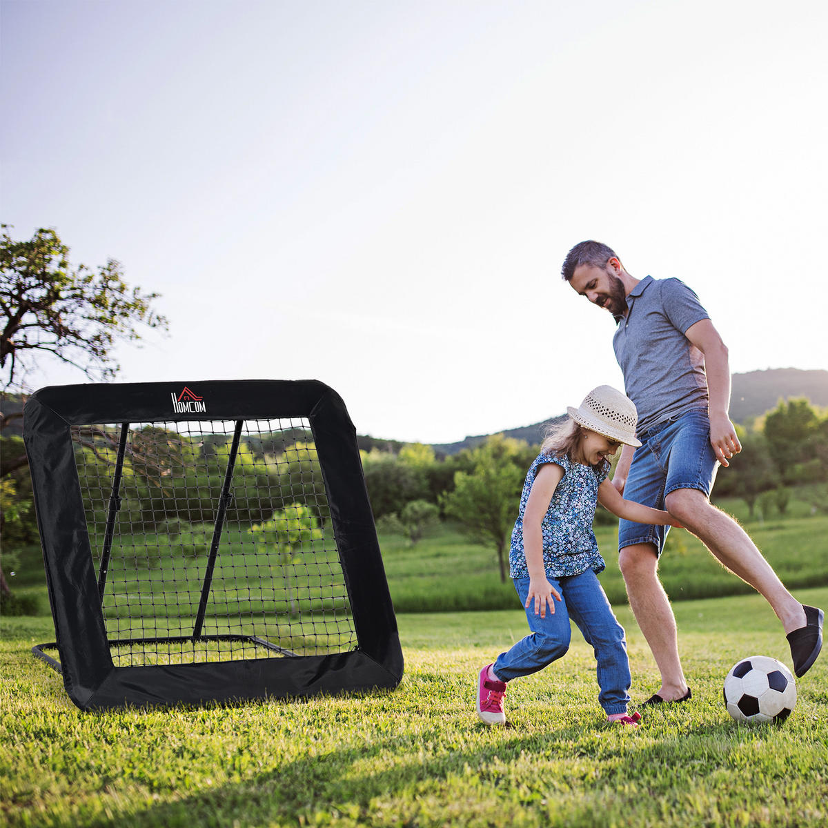 FUSSBALL REBOUNDER, Stahl, Schwarz, 128 x 118 x 108-120 cm - Schwarz, Metall (118/128cm) - HOMCOM
