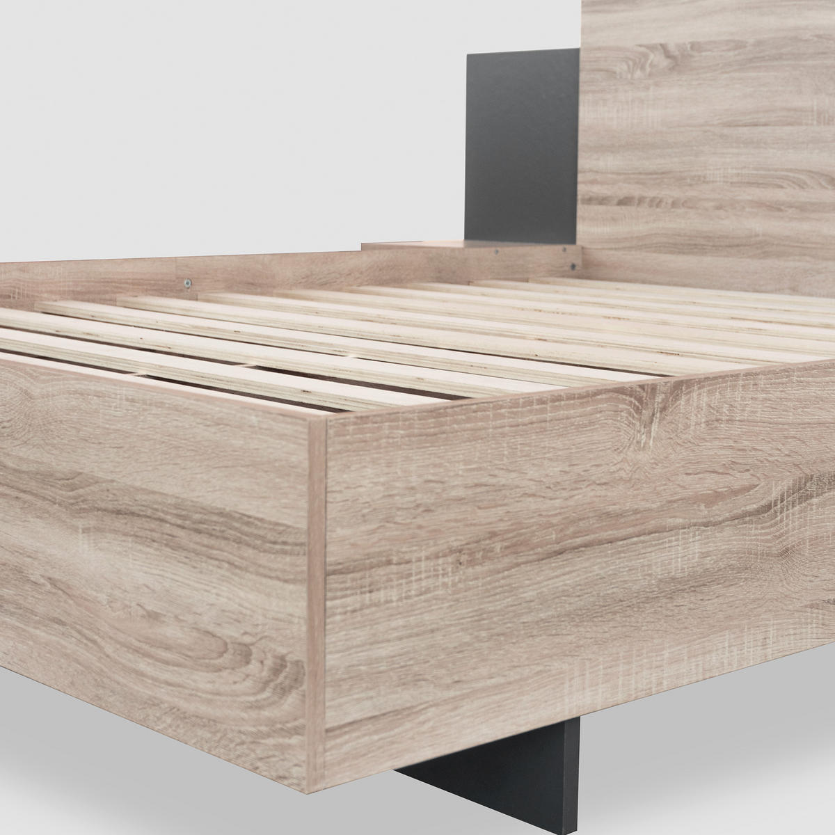 BETT 160/200 cm DE-00510, in Sonoma-Eiche/Dunkelgrau, 2 Nachttischen - Dunkelgrau, Holz (160/200cm) - ComfortXL