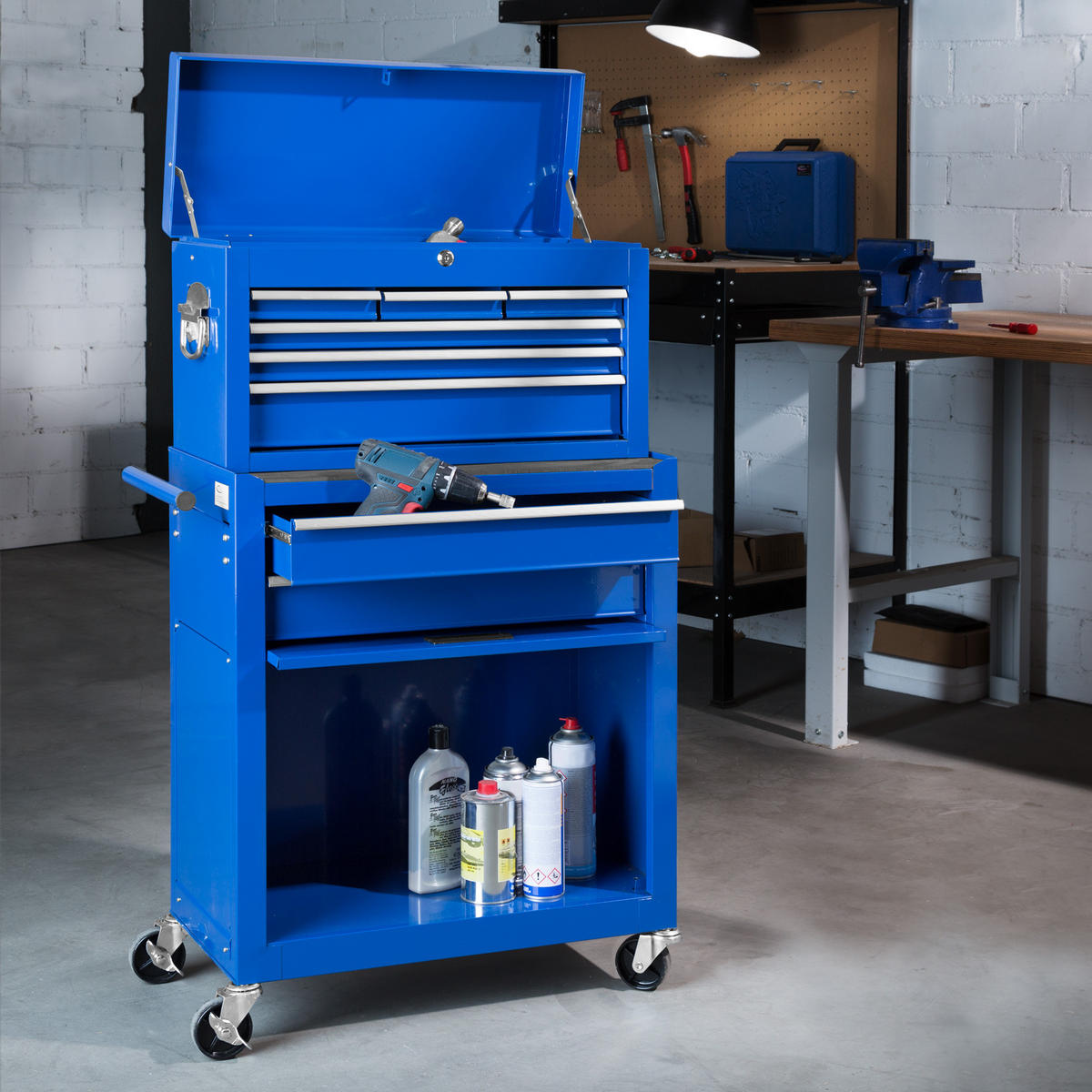 WERKZEUGWAGEN ,Rollen Ø 100 mm,blau - Blau, Metall (33/110/69cm) - tectake