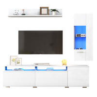 TV-WOHNWAND 3-tlg. mit LED 180 cm Hochglanz Weiß - Weiß, Glas (40/45/180cm) - Beauniv
