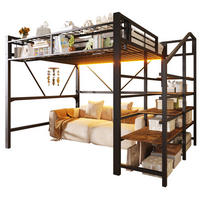 HOCHBETT 140x200 cm in Schwarz mit LED-Beleuchtung und Stauraumtreppe - Schwarz, Holzwerkstoff (140/200cm) - IVMEU