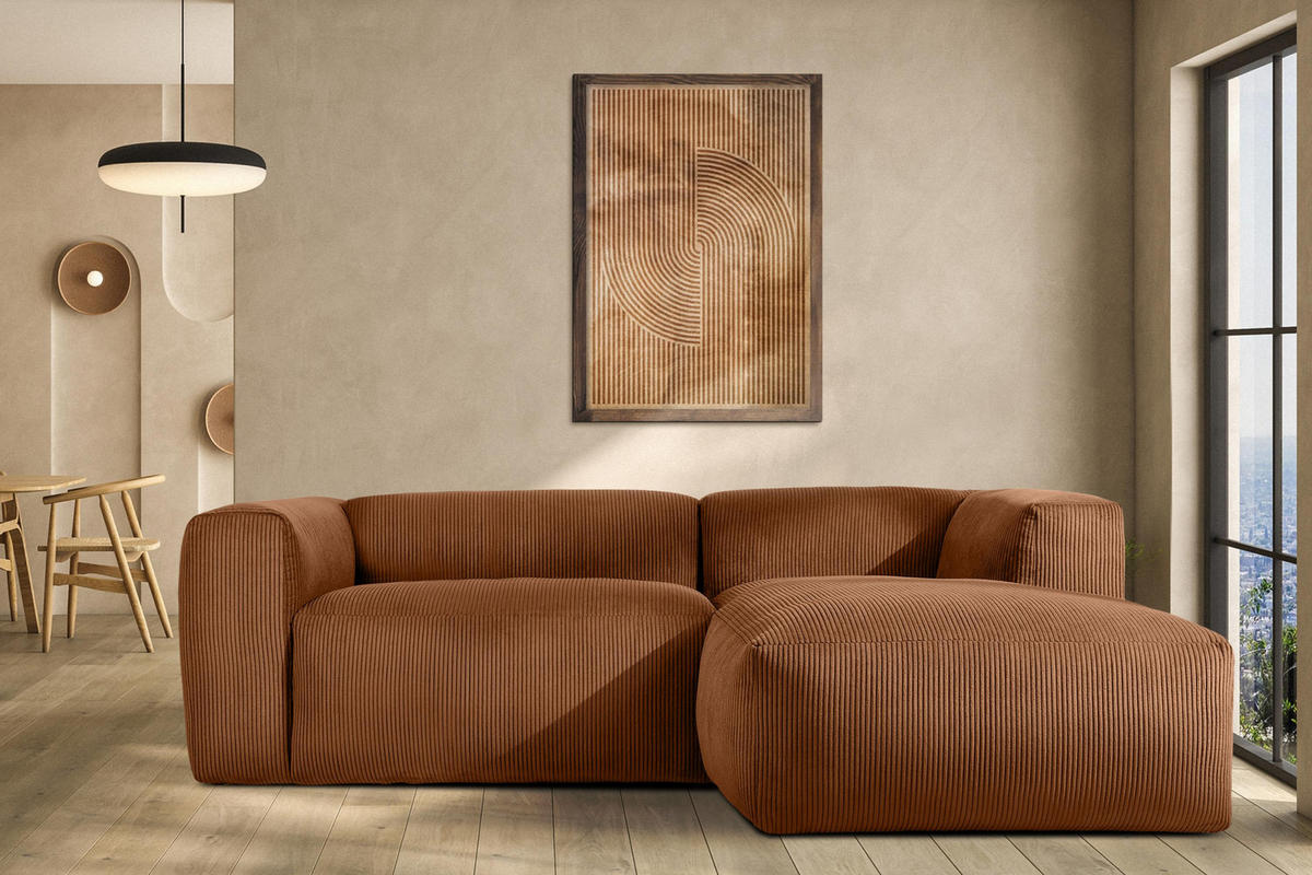 ECKMODULSOFA-RECHTS BUFFO 3/4 Sitzer mit extrem weicher Sitzfläche, Kordstoff, ore - Orange, Textil (237/180cm) - KONSIMO®
