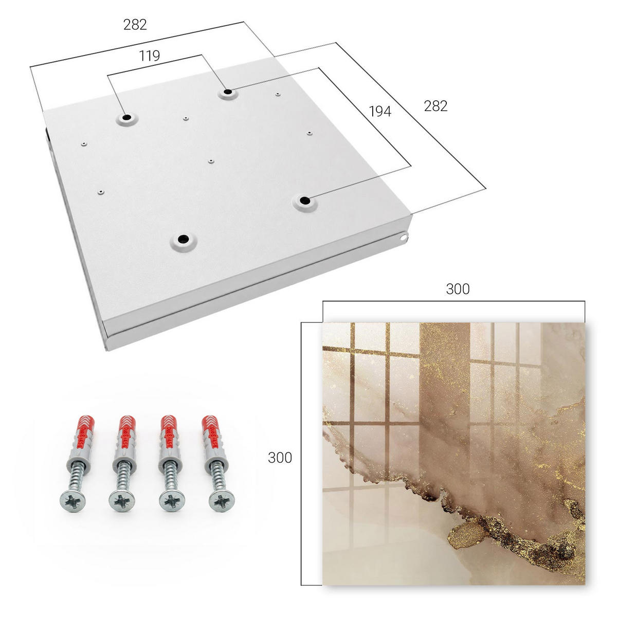 SCHLÜSSELBOX Weiß 30x30 cm – Türöffnung nach rechts - Künstlerische Abstraktion - Beige, Metall (30/30/5cm) - TULUP