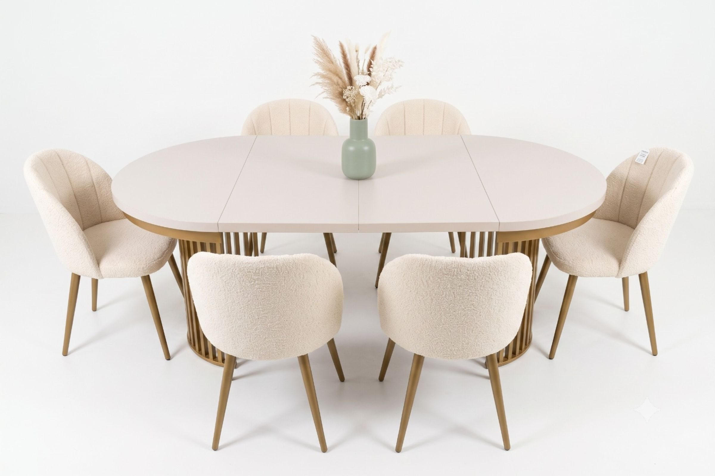 TISCHGRUPPE CLEO 100-200 cm in Kashmir/Gold mit 6 Stühlen in Boucle Beige - Kaschmir/Beige, Holz/Textil (200/76/100cm) - Deine Möbel 24