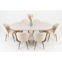 TISCHGRUPPE CLEO 100-200 cm in Kashmir/Gold mit 6 Stühlen in Boucle Beige - Kaschmir/Beige, Holz/Textil (200/76/100cm) - Deine Möbel 24