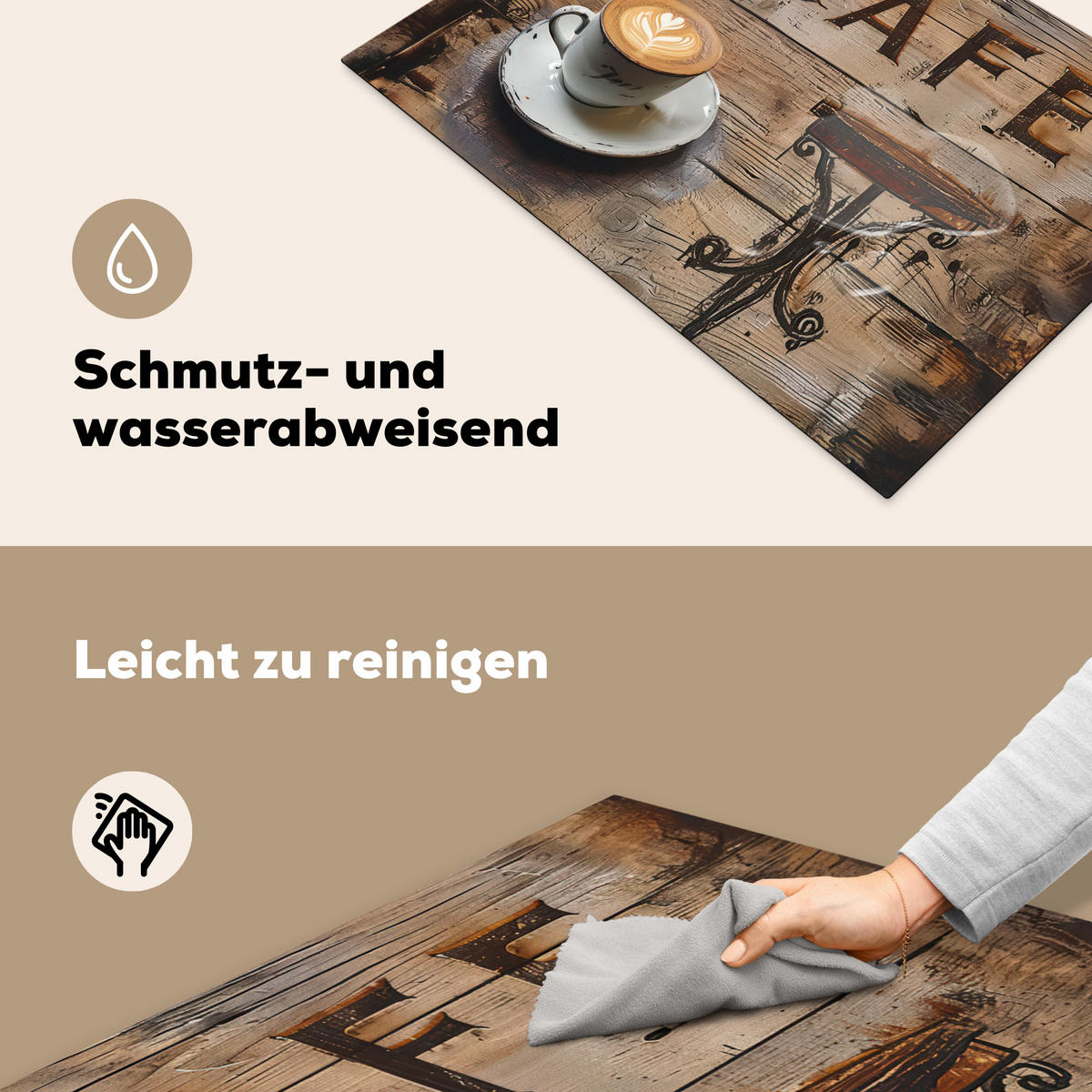 HERDABDECKPLATTE Cafe - Holz - Kaffee - Regale Herdabdeckung Induktionsfeld 75x52 cm - Schwarz, Kunststoff (75/52/0.2cm) - MuchoWow