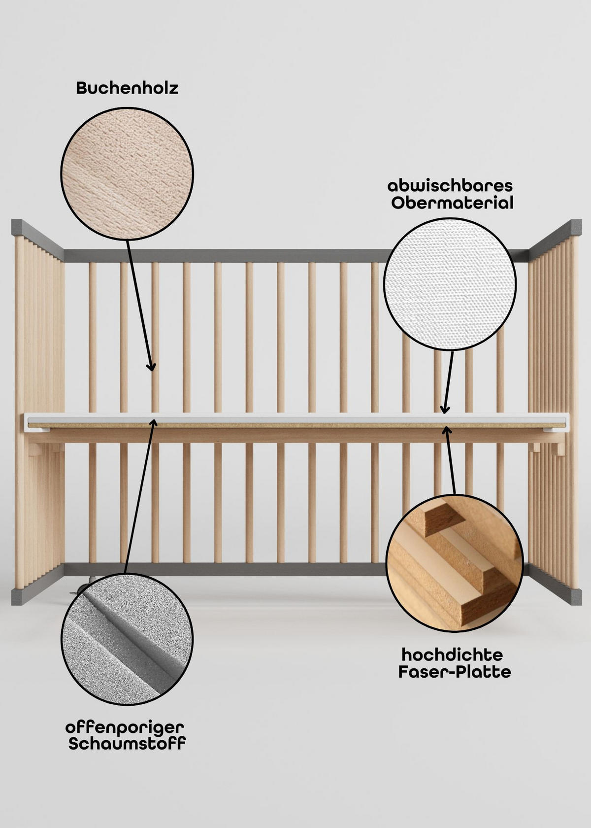 LAUFGITTER 120x120 cm - grau/natur - Premium Kollektion - Naturfarben/Grau, Holz (120/74/120cm) - Sämann – make a difference.