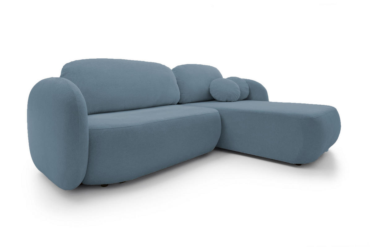 ECKSOFA OLIO L-Form Schlaffunktion mit Bettkasten, lose Rückenkissen, freistehend, RECHTS 248x174 cm Light blue - Hellblau, Holz/Textil (248/174cm) - DomoHome