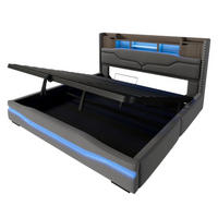 POLSTERBETT 180x200 Stauraumbett mit LED Beleuchtung USB Steckdose - Grau, Holzwerkstoff - Gisaae