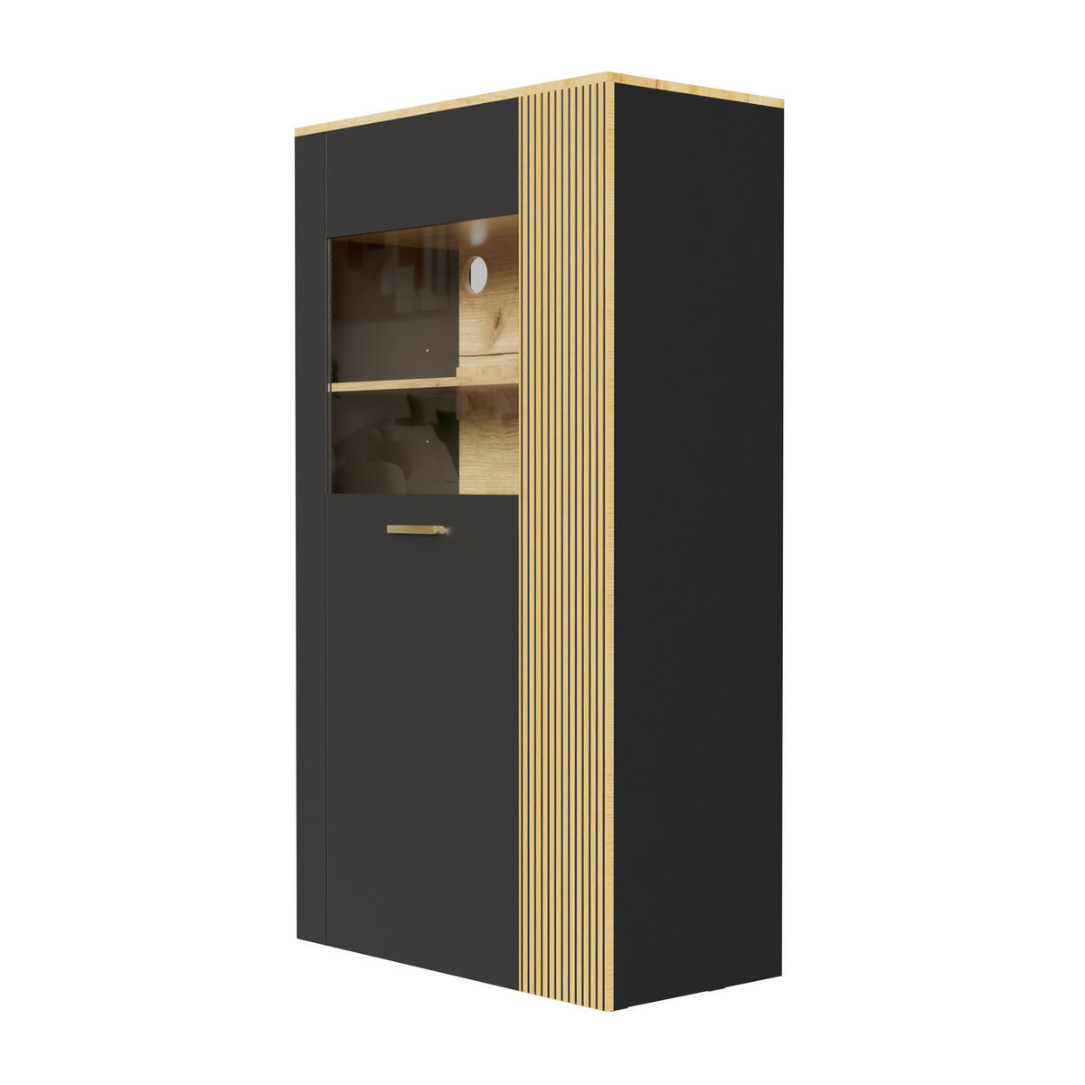 VITRINE mit Glas-Schranktüren 16-Farben LED-Lichtern und Kabelmanagement Schwarz - Transparent/Schwarz, Holzwerkstoff (80/146/40cm) - EVRYAE