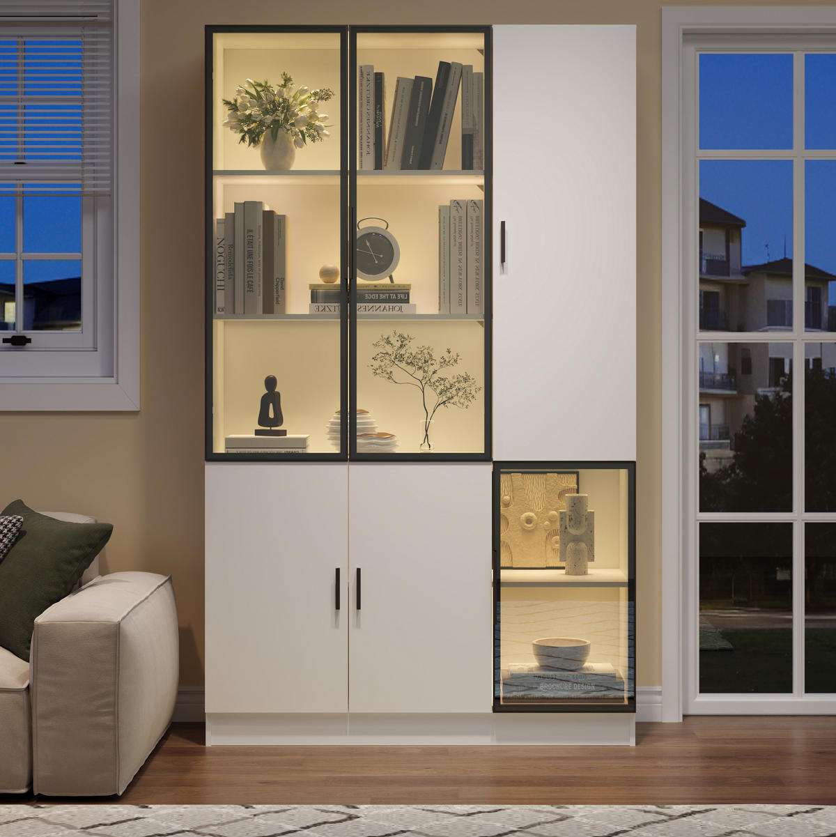 HIGHBOARD 120/200/35 cm Weiß aus Spanplatte und Glas mit LED-Beleuchtung - Weiß, Holzwerkstoff (35/200/120cm) - OKMYHOME