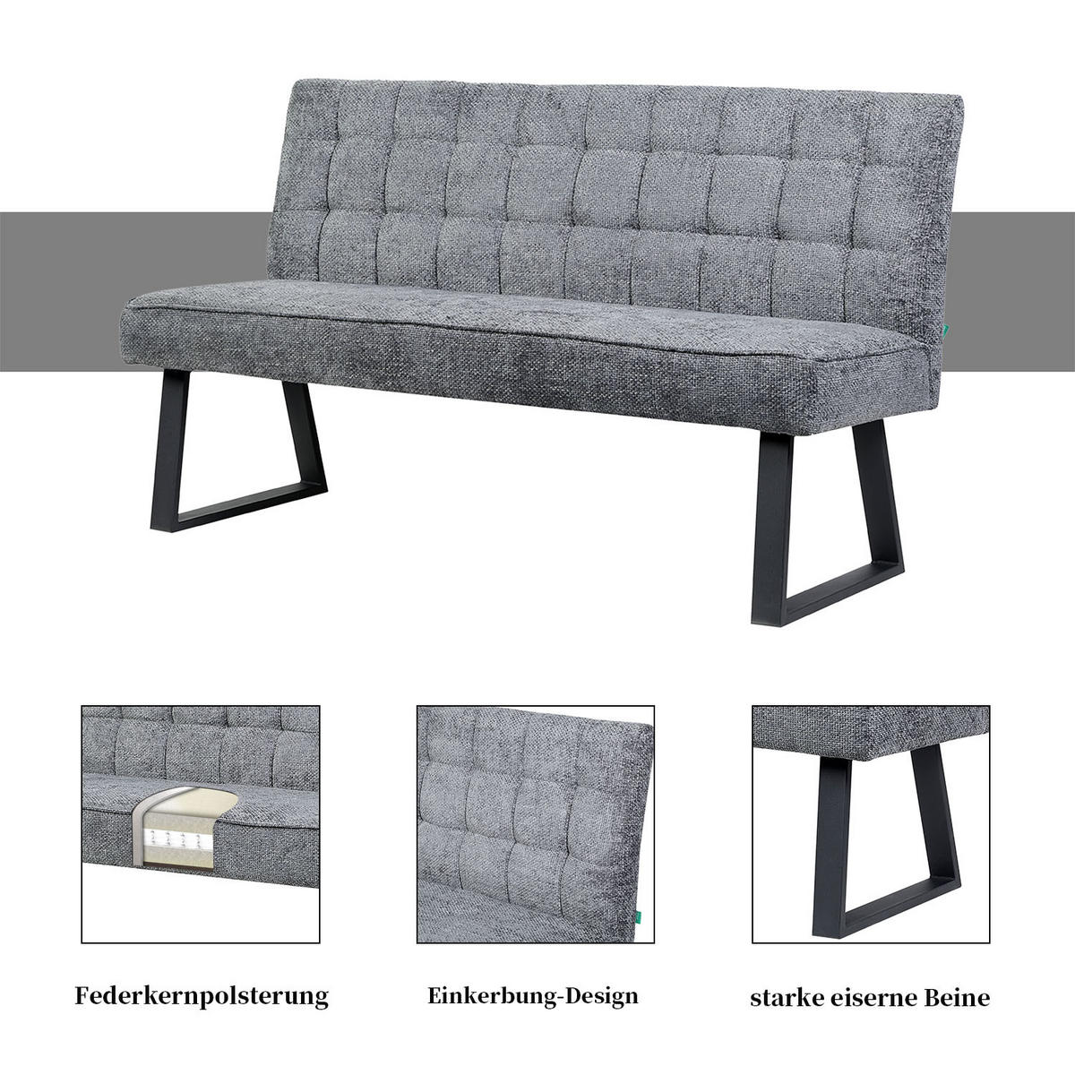 SITZBANK CLARA - Grau, Metall (160/91/66cm) - DUBI Möbel