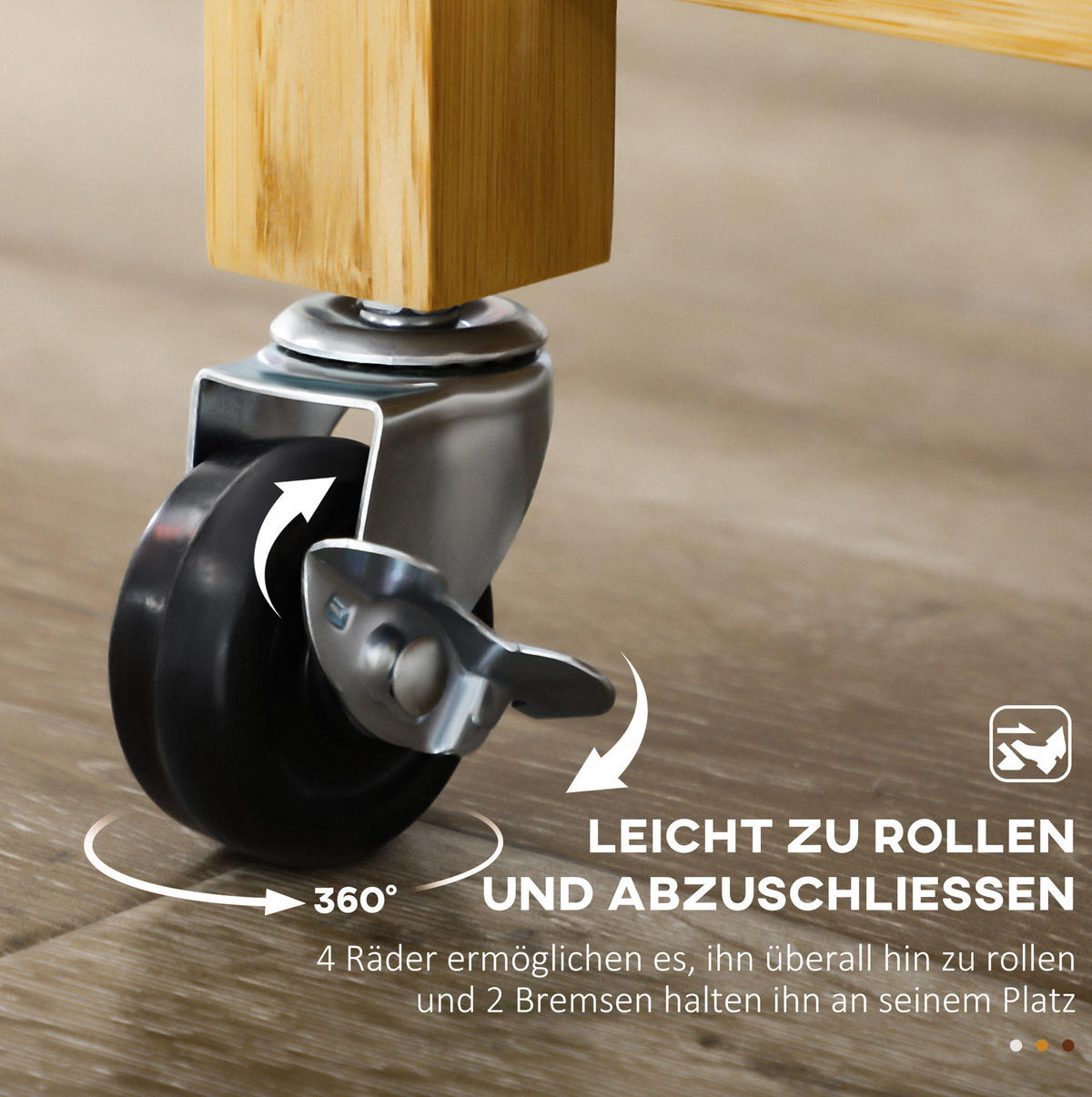 KÜCHENWAGEN Rollwagen 84x36x85cm Bambus Rattan mit Glasplatte & 4 Rollen - Naturfarben, Holz (36/85/84cm) - Modfu