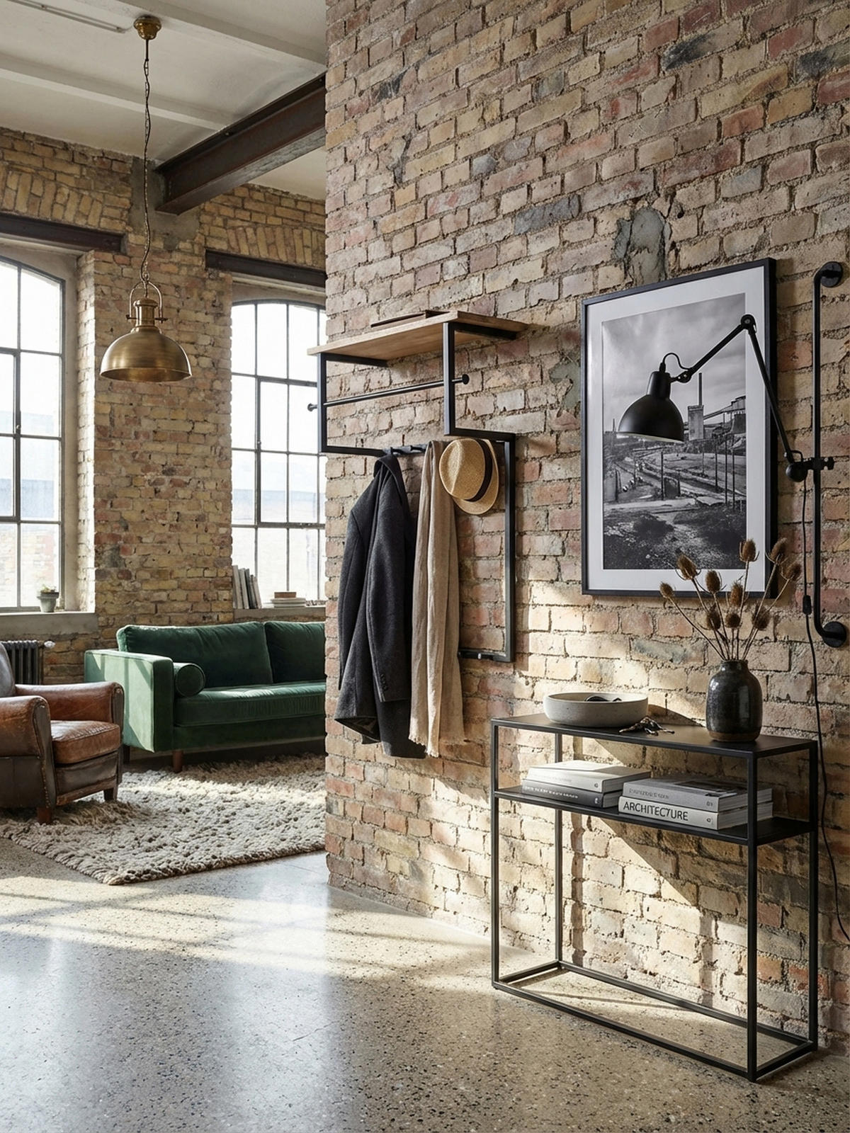 WANDGARDEROBE Massivholz Metall Modern mit 10 Haken, Kleiderstange und Ablage - Schwarz, Holz/Metall (60/76/26cm) - KADIMA DESIGN