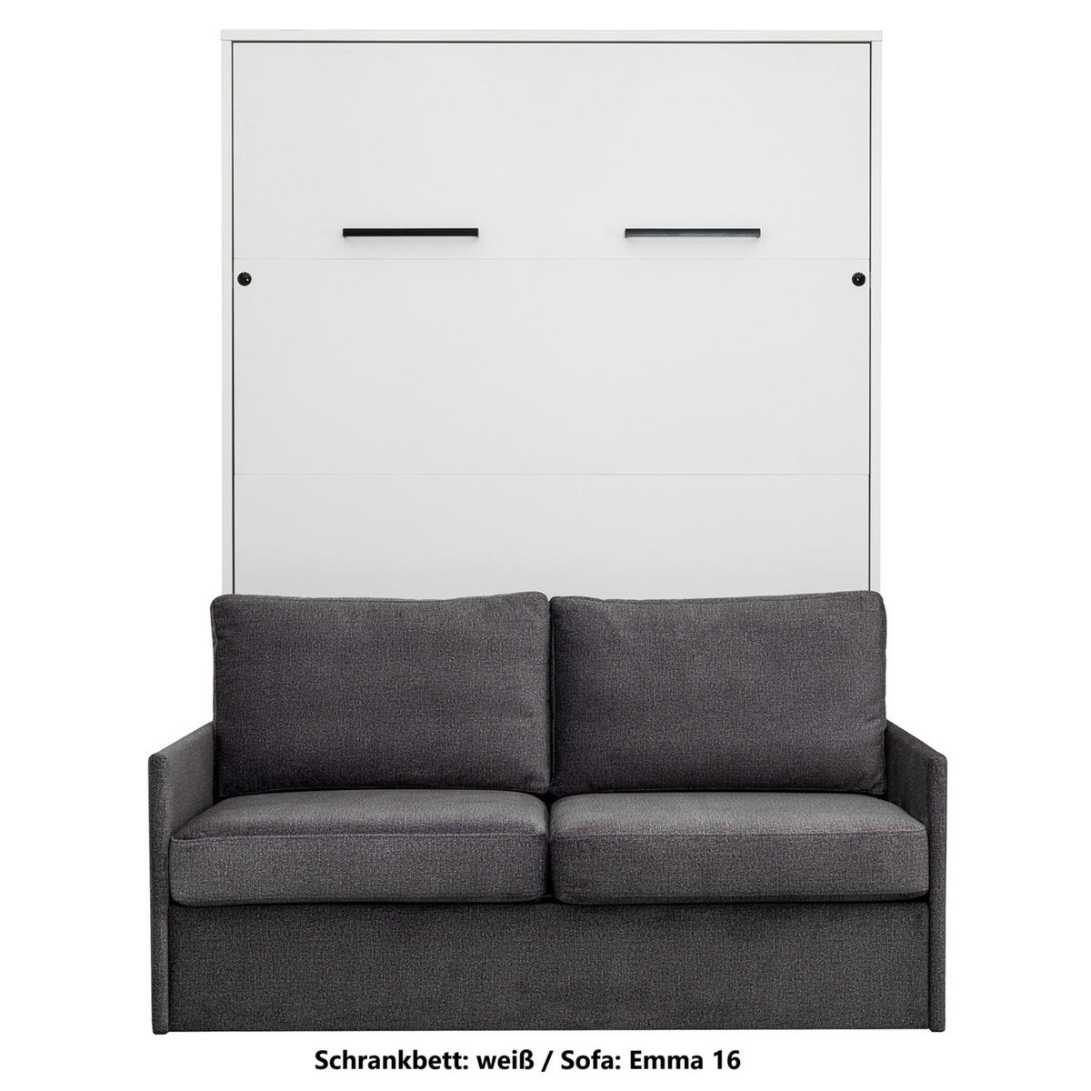 SCHRANKBETT Wandbett GN 140x200 weiß mit LED & Sofa - Dunkelgrau - Dunkelgrau/Schwarz, Holz/Holzwerkstoff (140/200cm) - QMM TraumMöbel
