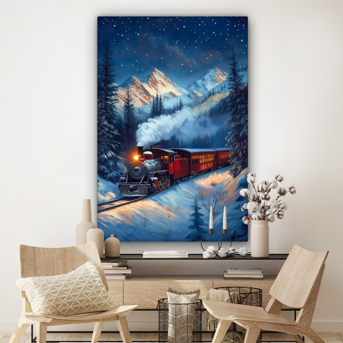 SLIKA NA PLATNU Vlak - Božič 90x140 cm - antracit, tekstil (90/140cm) - MuchoWow