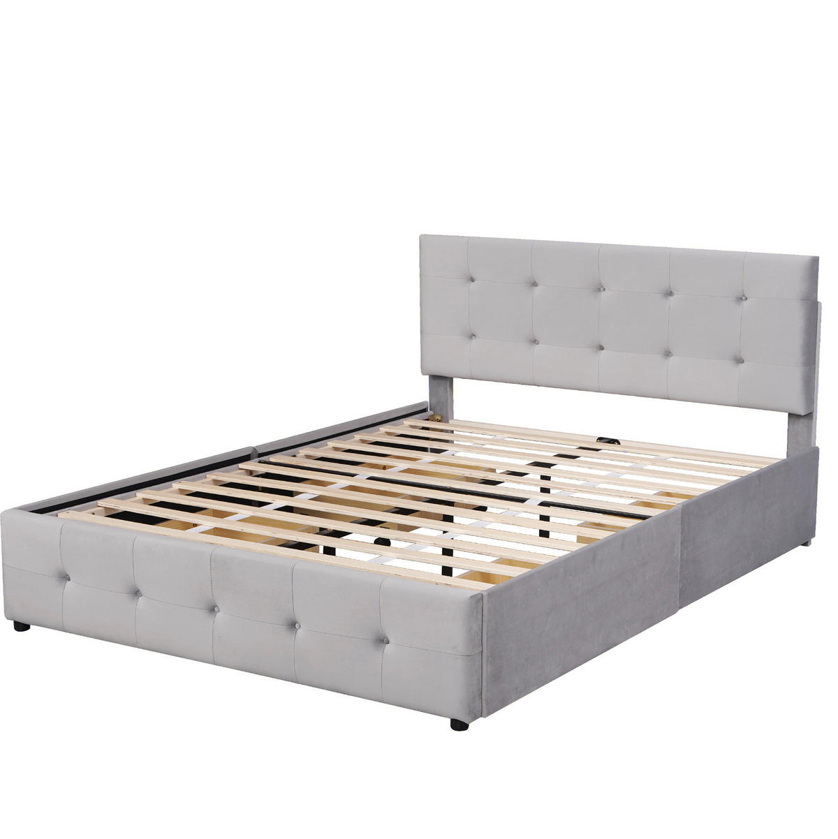 POLSTERBETT 140/200 cm mit 4 Schubladen und gepolstertem Kopfteil in Grau - Grau, Textil (140/200cm) - BEAOK