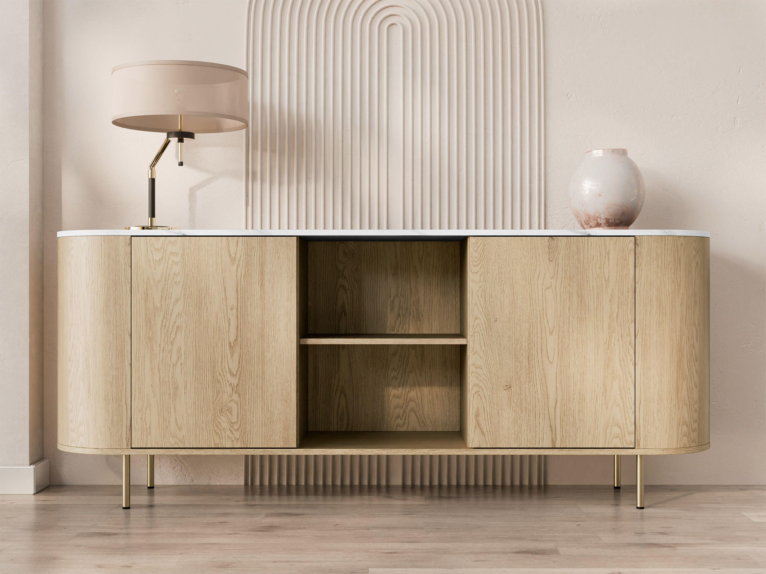KOMMODE Lygrint 180 2D - Eichefarben/Goldfarben, Holzwerkstoff/Metall (184/75/40cm) - MIRJAN24