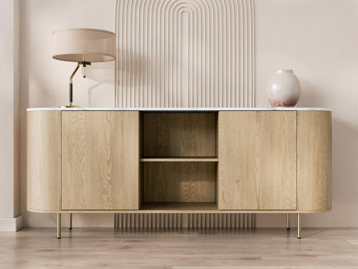 KOMMODE Lygrint 180 2D - Eichefarben/Goldfarben, Holzwerkstoff/Metall (184/75/40cm) - MIRJAN24