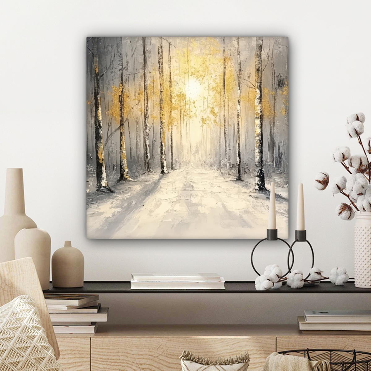 LEINWANDBILD Winter - Abstrakt - Schnee - Natur - Sonne Wandbild Wohnzimmer 50x50 cm - Grau, Textil (50/50cm) - MuchoWow