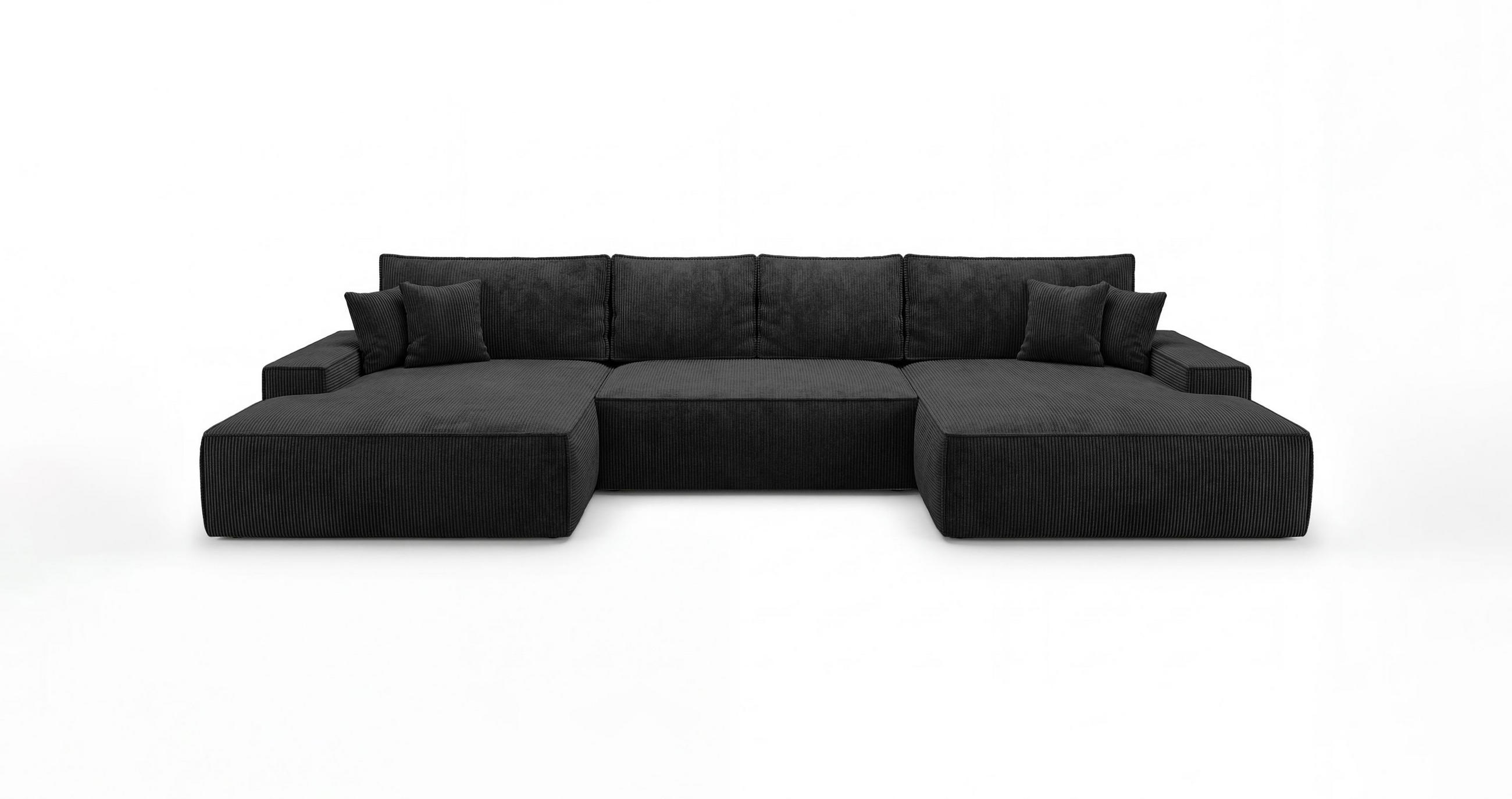 WOHNLANDSCHAFT VERONA U-Form schwarz Cord Poso 135 - Schlaffunktion, Bettkasten - Schwarz, Textil (385/86/185cm) - Cornero