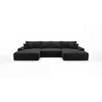 WOHNLANDSCHAFT VERONA U-Form schwarz Cord Poso 135 - Schlaffunktion, Bettkasten - Schwarz, Textil (385/86/185cm) - Cornero