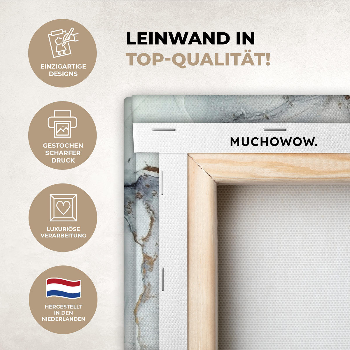LEINWANDBILD Marmor - Schwarz - Weiß - Gold - Luxus - Abstrakt 30x20 cm - Goldfarben, Textil (30/20cm) - MuchoWow