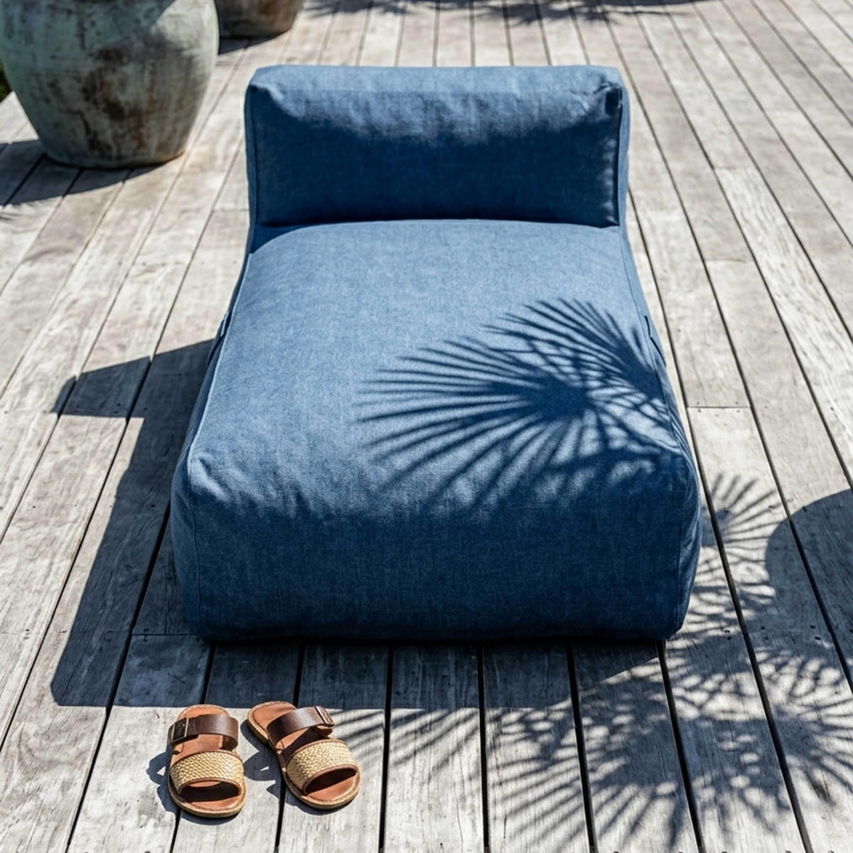 CHAISELONGUE, Pazifikblau - Blau, Textil - Oviala