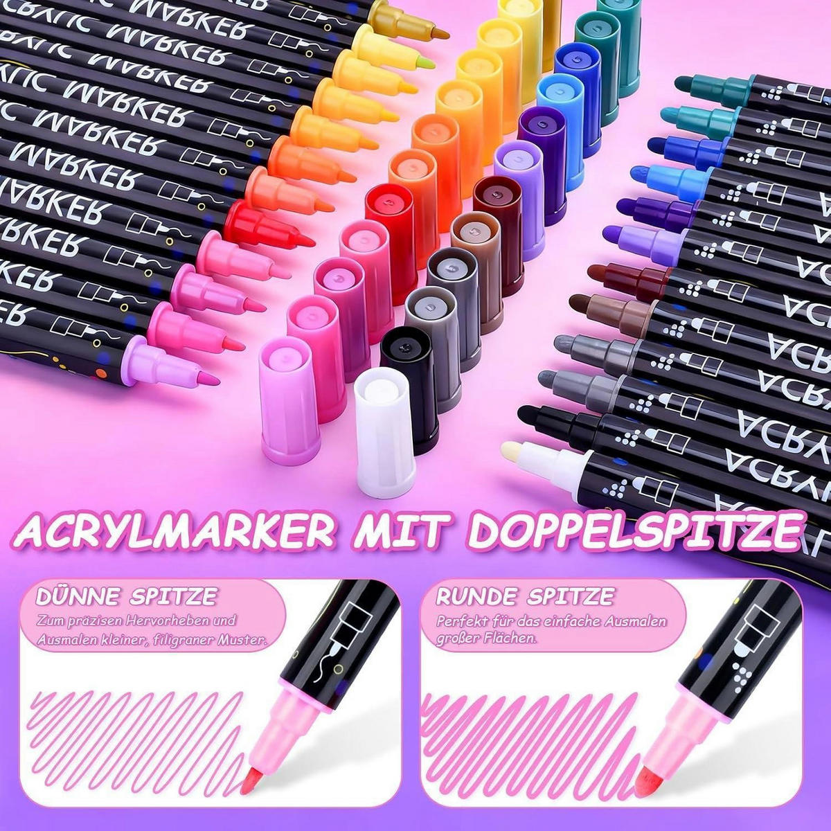 ACRYLSTIFTE 12er Set mit Doppelspitze - Multicolor, Kunststoff (1/1/17cm)