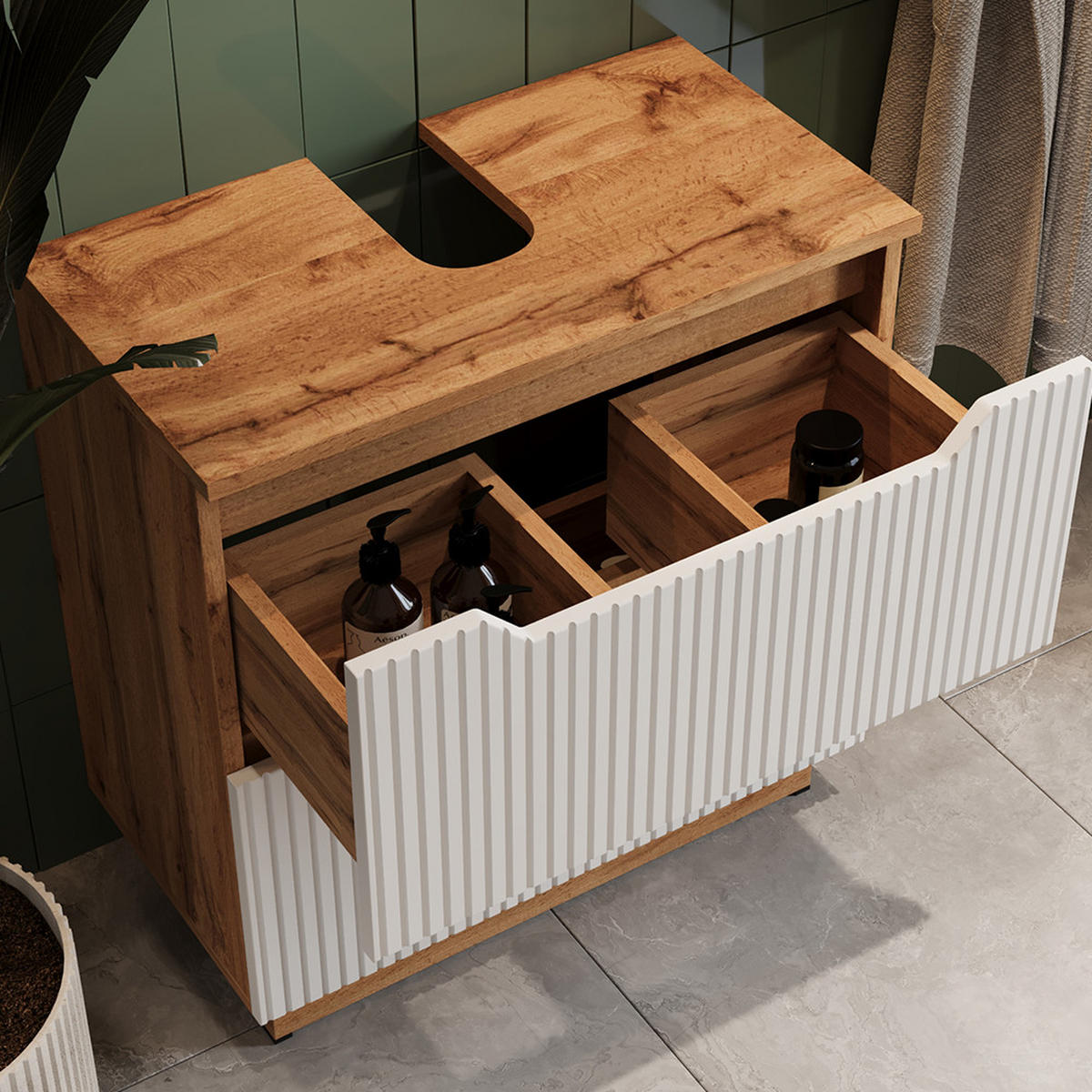 KOUPELNOVÝ NÁBYTEK Lotta Dub/bílý pruhovaný - bílá/barva dubu, kompozitní dřevo (59.8/62.5/32cm) - Vicco