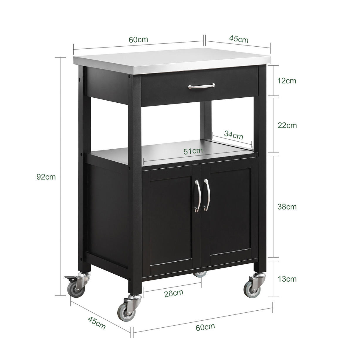 KÜCHENWAGEN Schwarz - Schwarz, Holzwerkstoff (60/90/45cm) - SoBuy