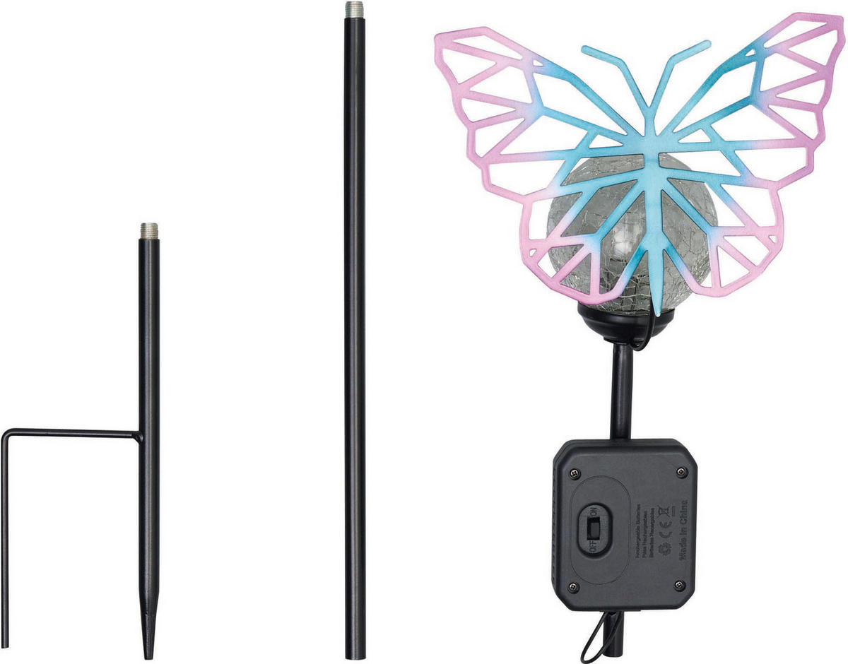 LED-SOLAR-GARTENSTÄBE - automatische Beleuchtung mit Bruchglas-Schmetterling für stimmungsvolles Licht im Außenbereich - Weiß, Kunststoff (12/18/80cm) - Northpoint