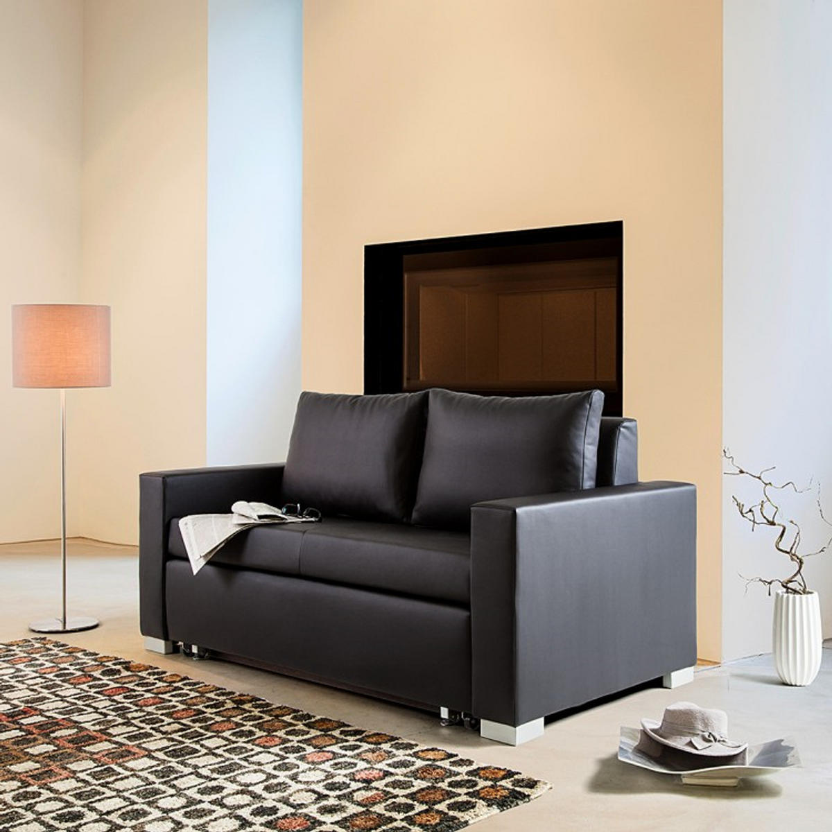 SCHLAFSOFA - Silberfarben/Schwarz, Kunststoff (193/90/90cm) - home24