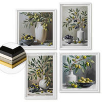 WANDBILDER 4er-Set - 50x50 cm & 40x60 cm Weißer Rahmen - Oliven in Keramikgrau - Weiß, Kunststoff (50/50cm) - ArtPrintCave