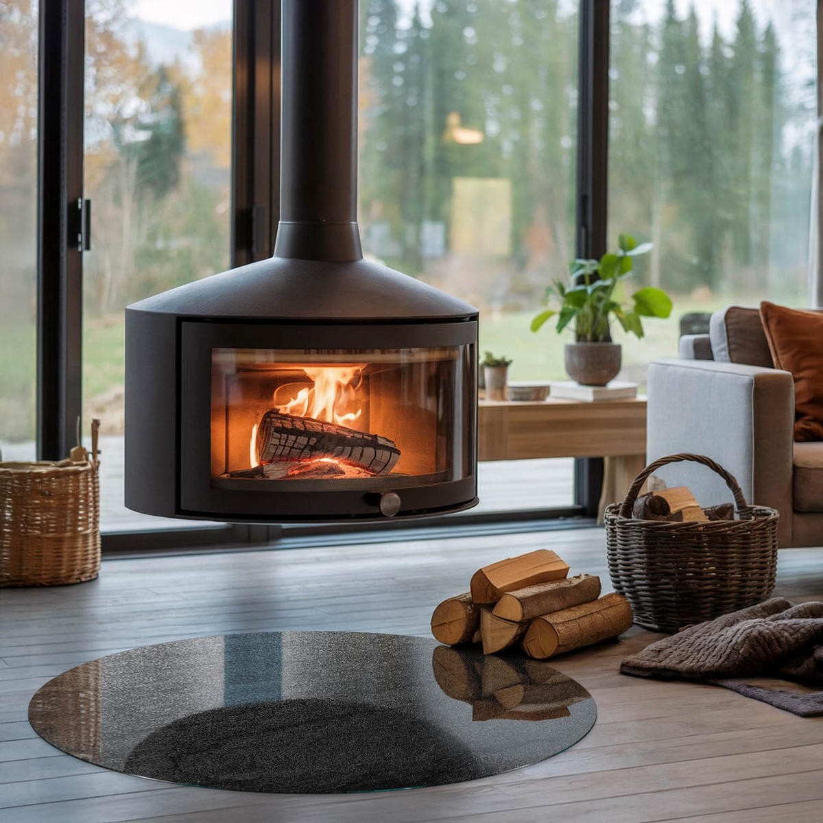 GLASPLATTE für Kamin Ø 100 cm - Schwarz, Glas (100/100/0.4cm) - TULUP