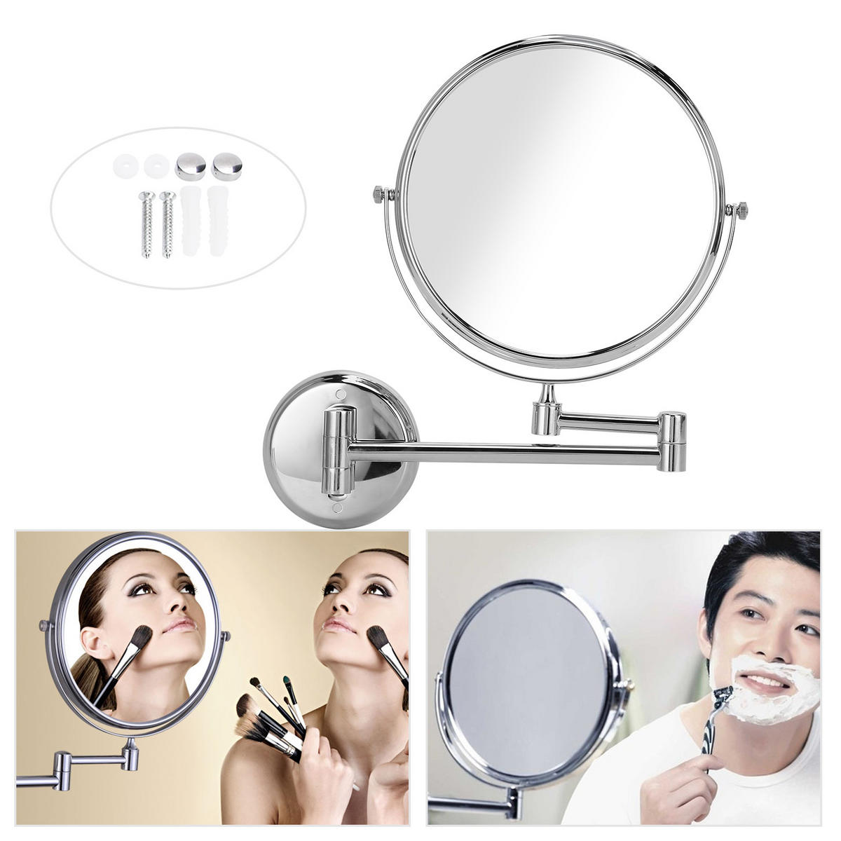 SCHMINKSPIEGEL wandmontiert – Kosmetikspiegel aus galvanisiertem Metall, modern & stilvoll für Badezimmer - Silberfarben, Metall (9/30/29cm) - Ej. Life