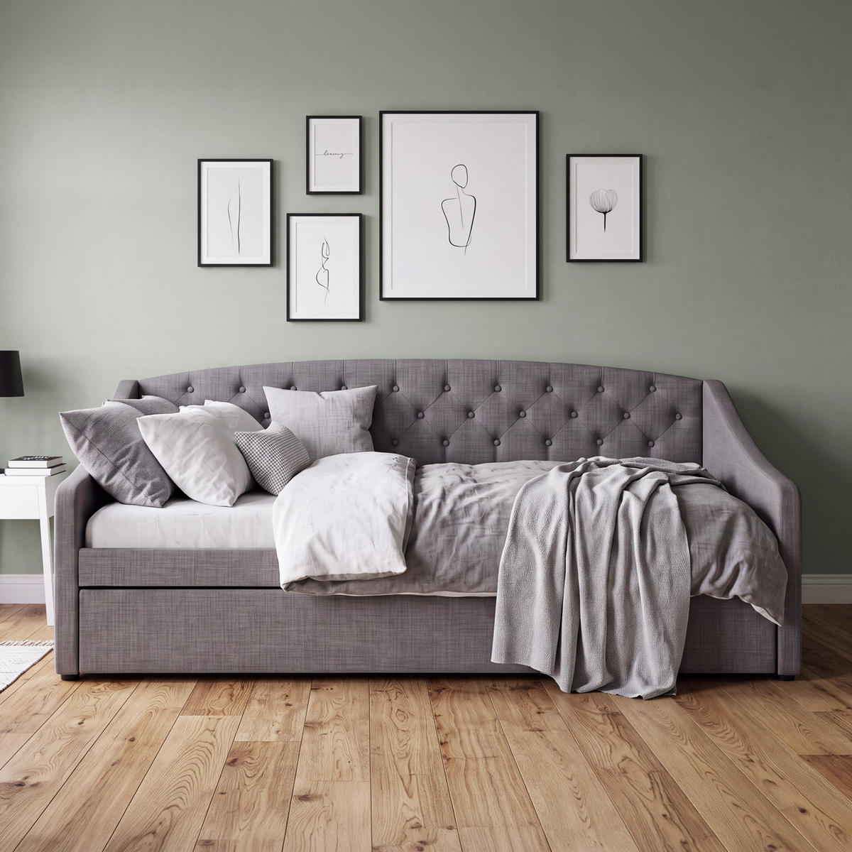POLSTERBETT ausziehbar 140/200 cm in Grau - Grau, Textil (90/200cm) - Homestyle4u