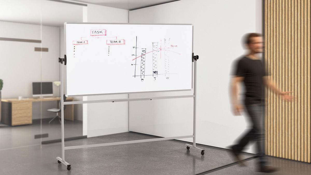 MOBILES Board, Serie: TM Idea/Flex – mit doppelseitiger Whiteboard-Oberfläche, drehbar, 200x100 cm - Weiß, Metall (200/100/62cm) - ALLboards
