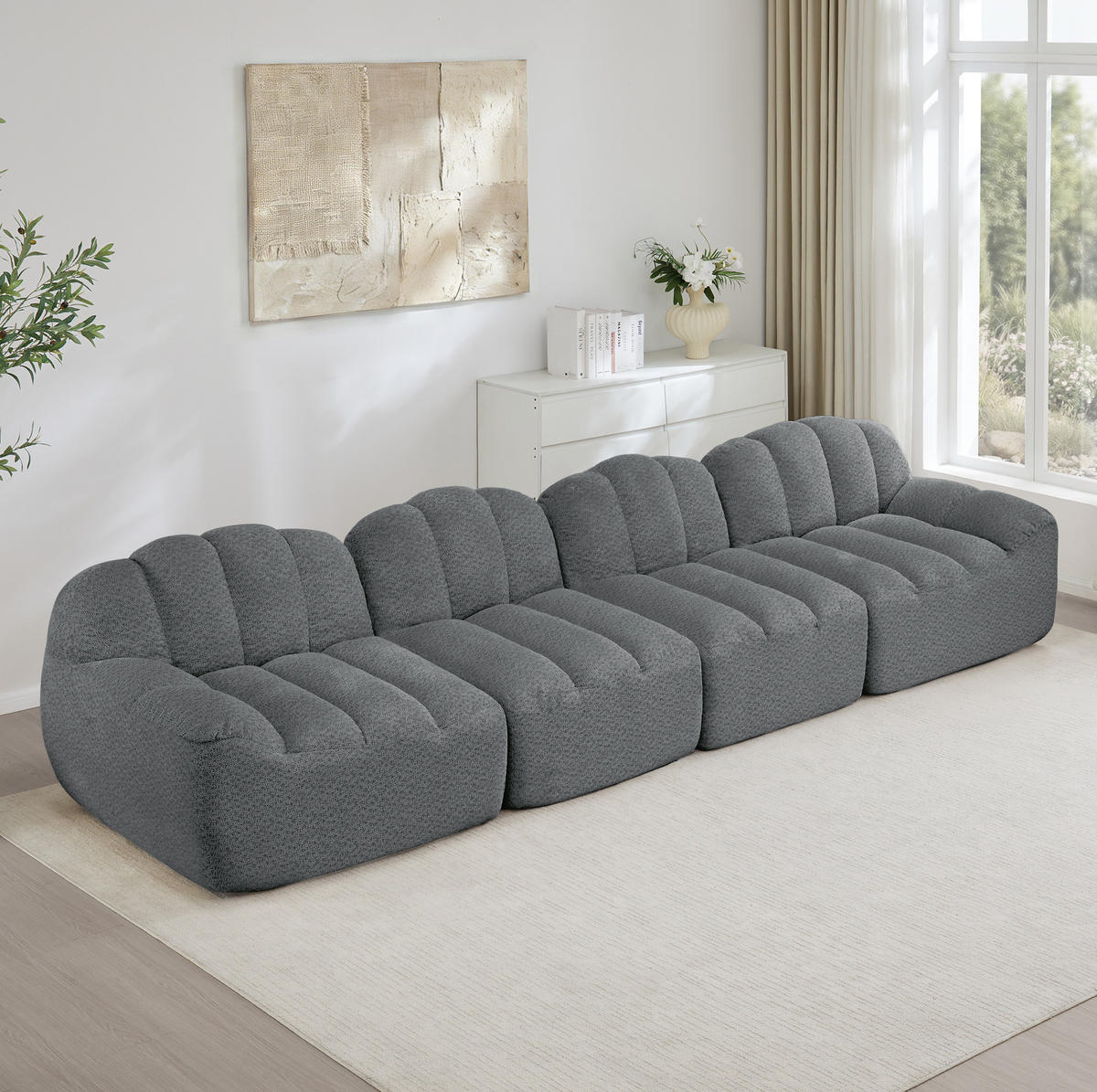 SOFA modular Eckform Granular Fleece Grey - Grau, Kunststoff (104/79/366cm) - Meubliv