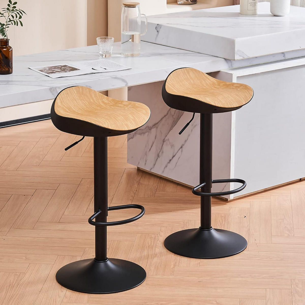 BARHOCKER 2er Set Höhenverstellbar Schwarz Holzoptik - Braun, Holzwerkstoff (38.5/82.5/40cm)