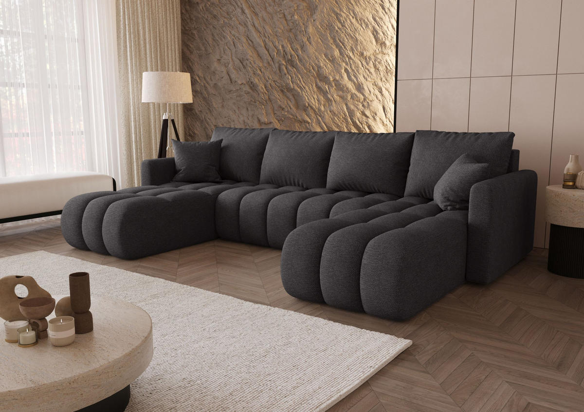 SEDACÍ souprava GARDA tvar U šedá pletená tkanina Aragon 93 - funkce spaní, úložný prostor - šedá, textil (305/88/150cm) - Cornero