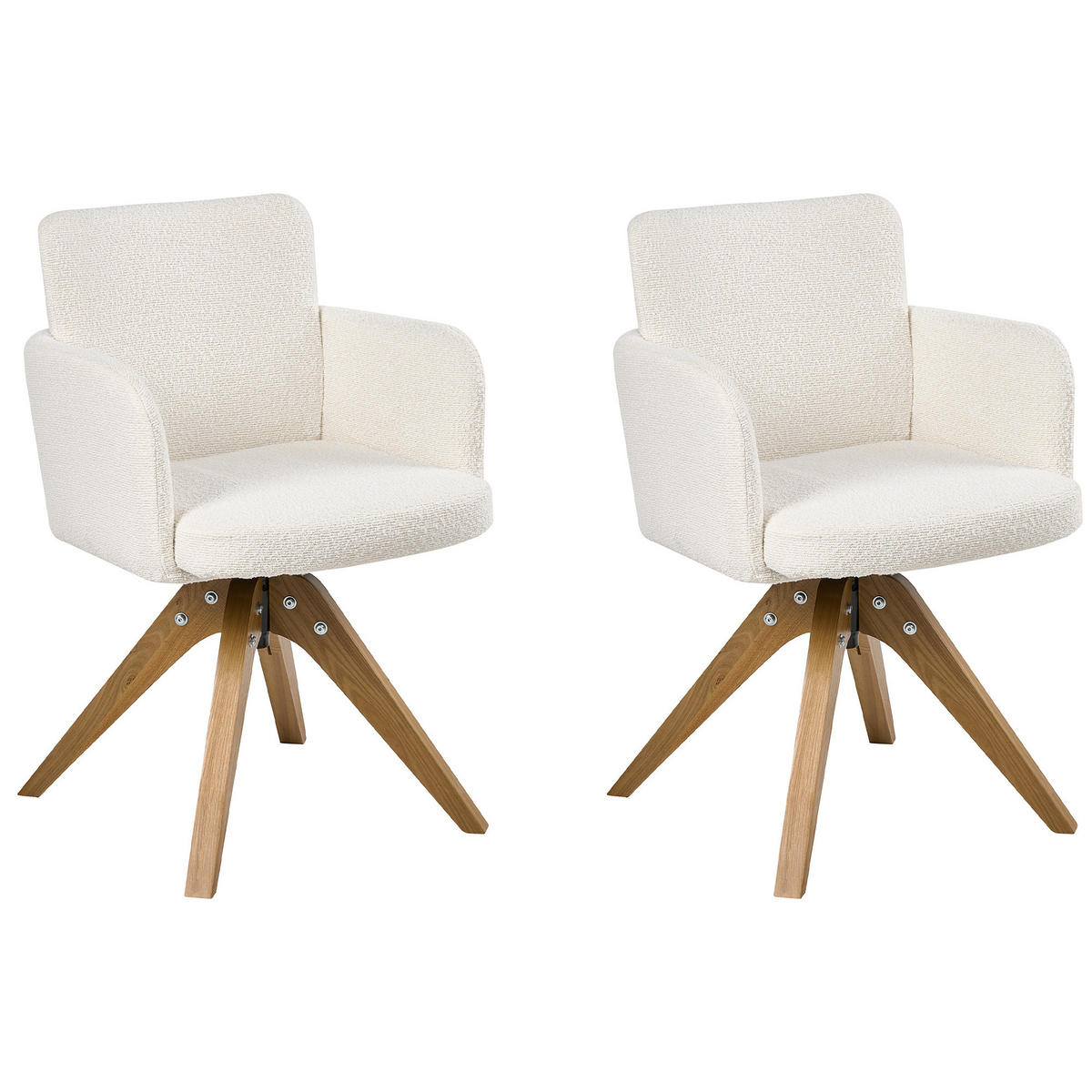 ESSZIMMERSTUHL 2er Set drehbar Bouclé Cremeweiß Evelyn - Creme, Holz/Textil (64/80/64cm) - Beliani