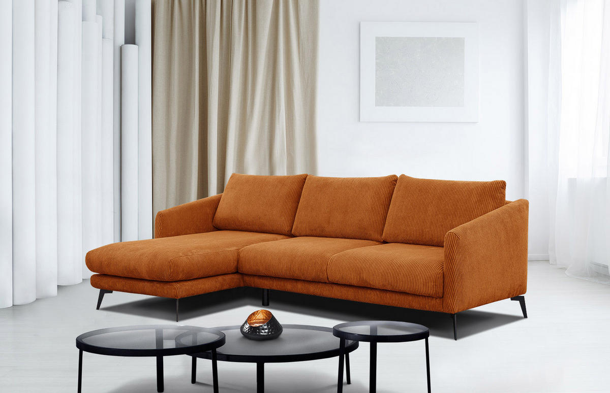 ECKSOFA VILT 4-Sitzer, orange - Schwarz/Orange, Holzwerkstoff/Textil (156/255cm) - Courtois Laville